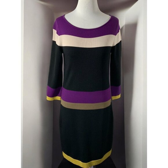 Nine West Small Black Multicolor Color block Quarter Sleeve Shift Midi Dress - Picture 8 of 9